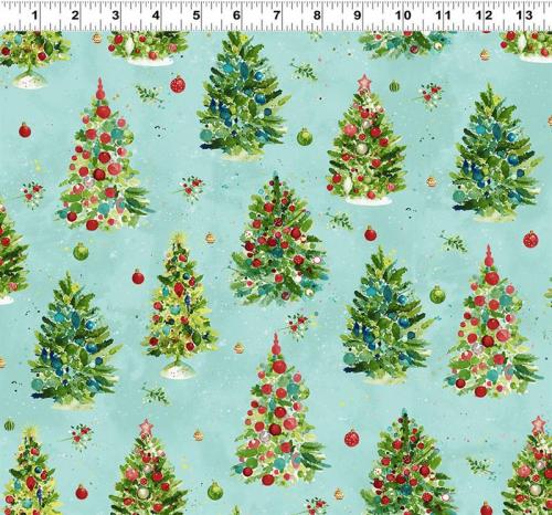 Clothworks O Christmas Tree Sue Zipkin Light Aqua Y3234-32